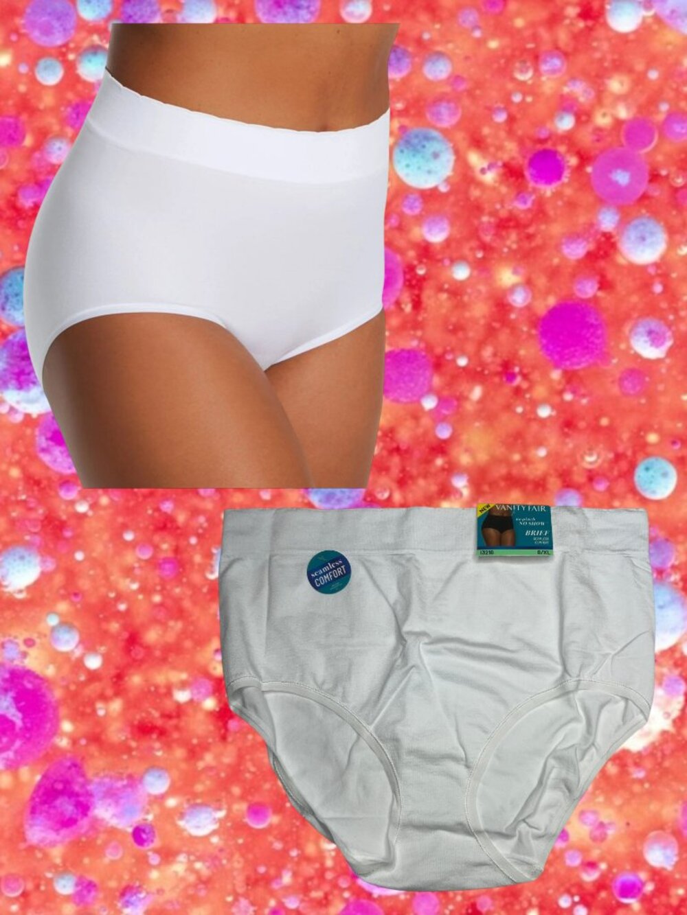 NWT Vanity Fair 13218 No Pinch No Show Seamless Womens Brief Panty White 8 / XL